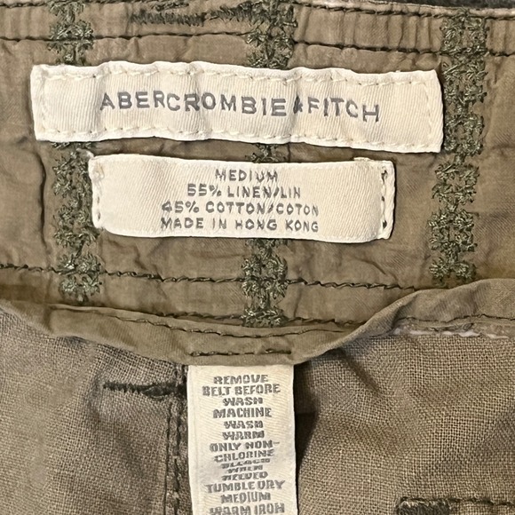 Vintage Abercrombie & Fitch Womens M Khaki Linen Blend Cargo Pants Low Rise Flaw - Picture 3 of 16